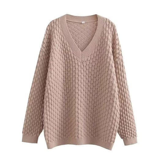 Autumn Women Clothing Street Casual Solid Color V neck Sweater