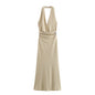 Summer Women Clothing Simple Halter Sleeveless Swing Collar Slim Dress