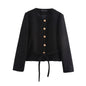 Women Belt Texture Casual round Neck Long Sleeve Blazer Jacket