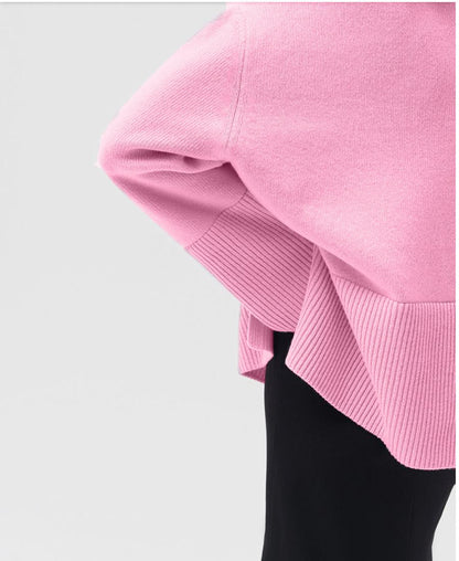 Slit Loose Knitted Pullover Solid Color High Collar Loose Women Autumn Winter Sweater