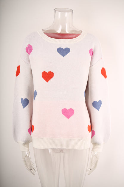 Winter Clothes Women Clothing Sweater Love Valentine Day Round Neck Pullover Peach Heart Sweater Women