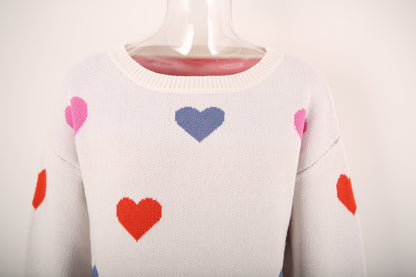 Winter Clothes Women Clothing Sweater Love Valentine Day Round Neck Pullover Peach Heart Sweater Women