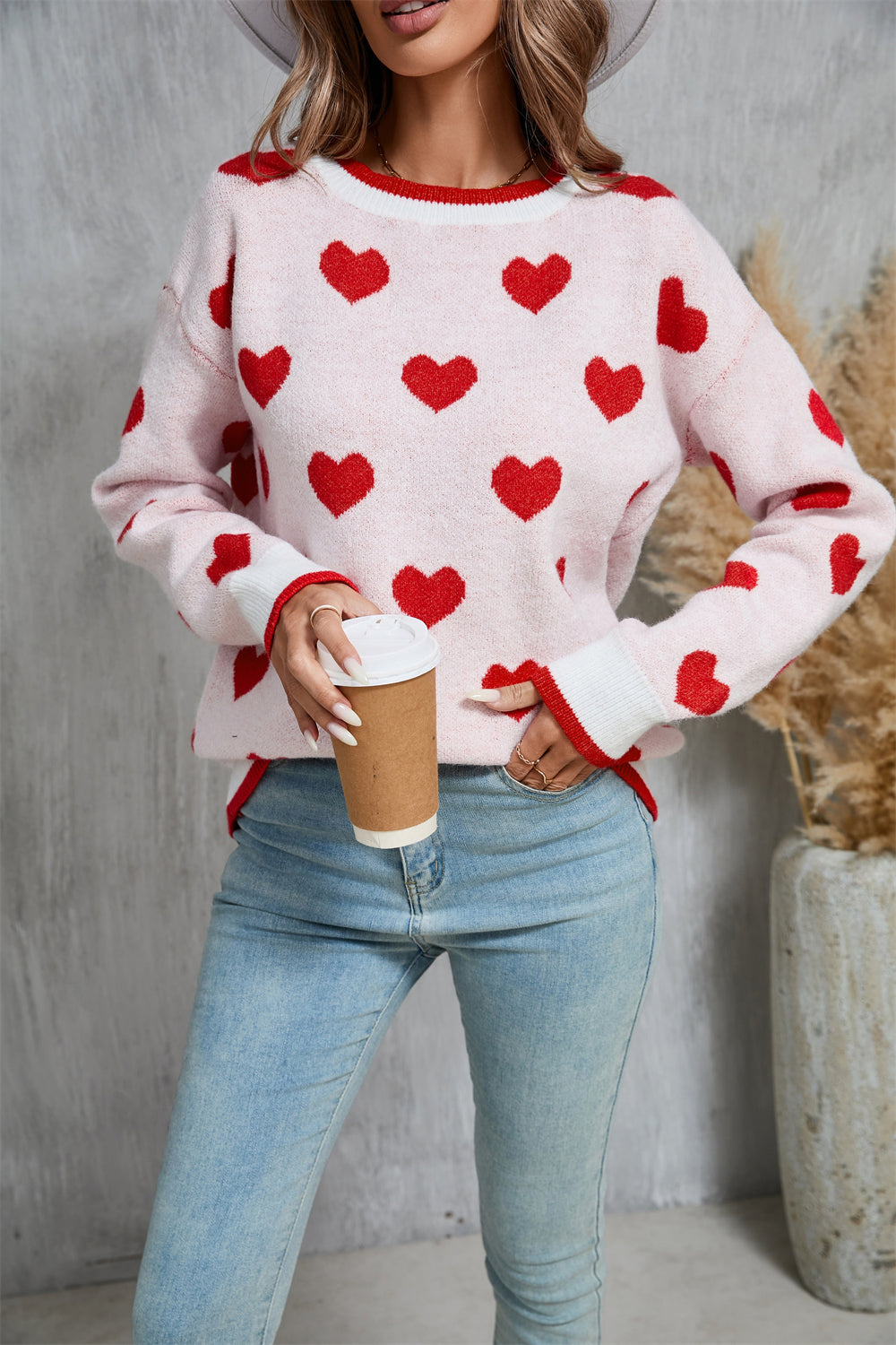 Winter Love Sweater Festival Contrast Color Long Sleeves Oversized Knit Sweater