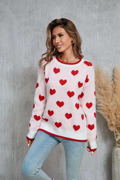 Winter Love Sweater Festival Contrast Color Long Sleeves Oversized Knit Sweater