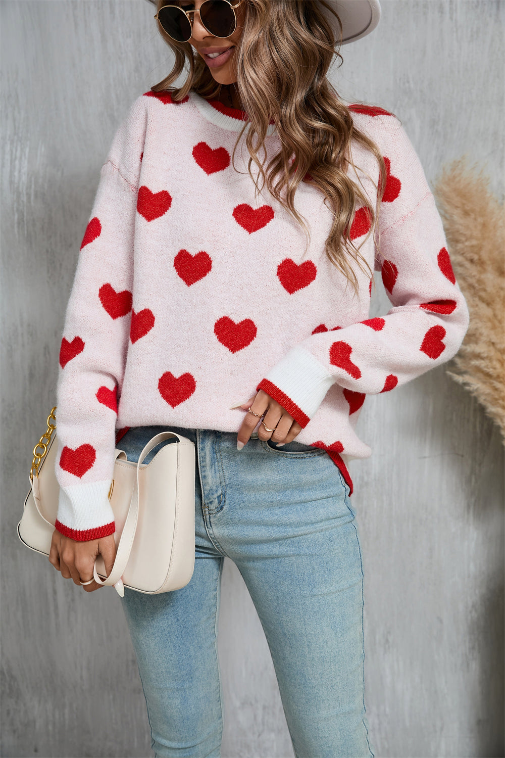 Winter Love Sweater Festival Contrast Color Long Sleeves Oversized Knit Sweater