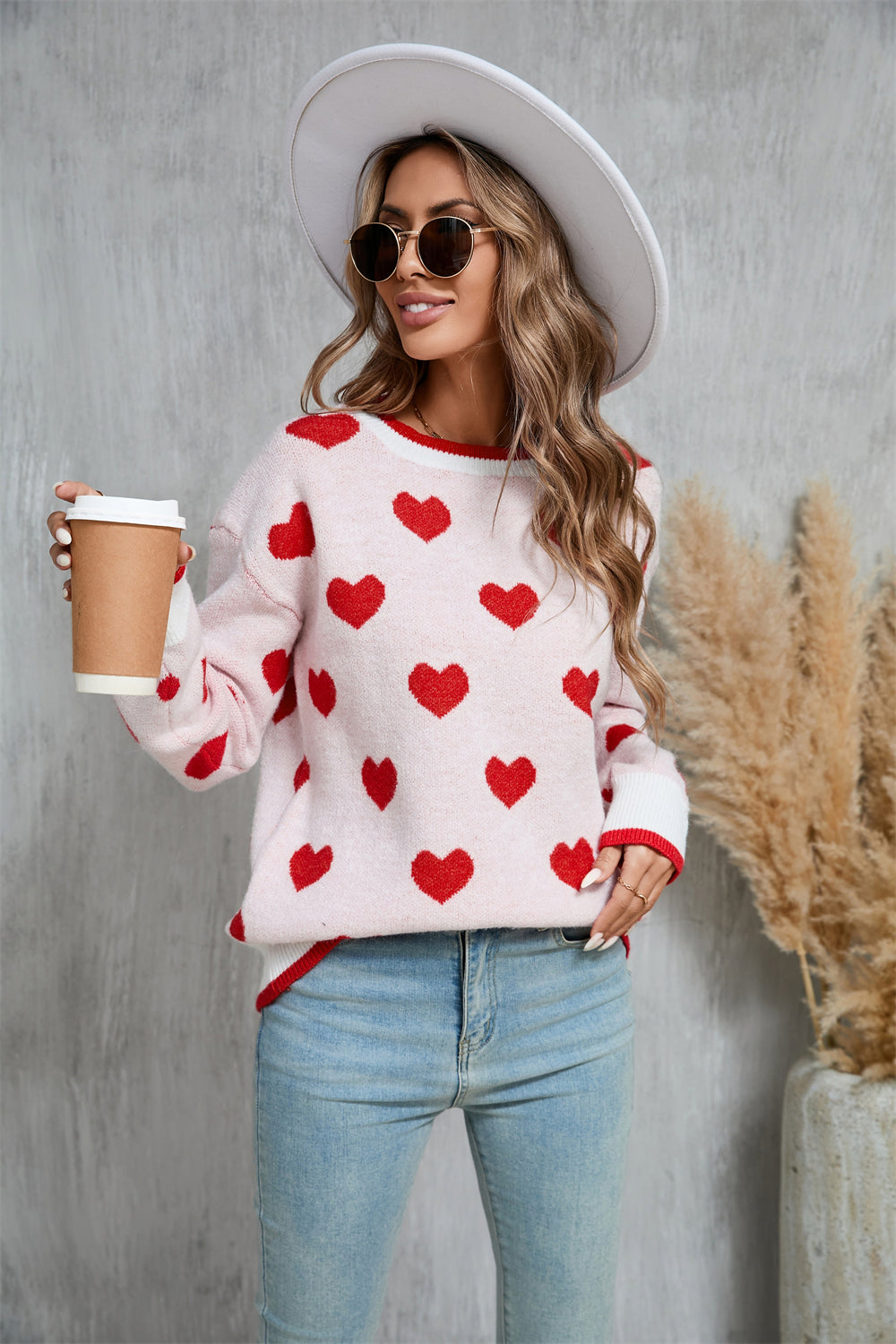 Winter Love Sweater Festival Contrast Color Long Sleeves Oversized Knit Sweater