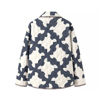 Fall Women Clothing Stylish Simple Printed Cardigan Kimono Cotton Padded Coat