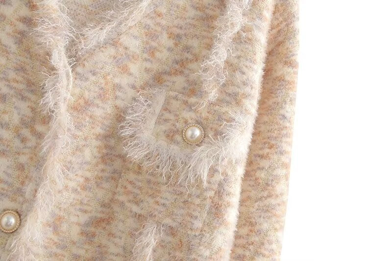 Women Clothing Tassel Classic Knitted Pearl Buckle Sweater Cardigan Coat