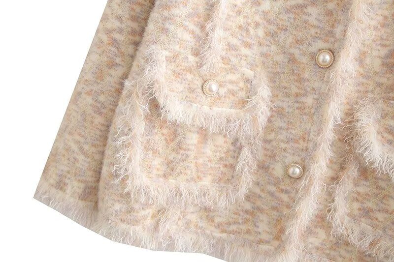 Women Clothing Tassel Classic Knitted Pearl Buckle Sweater Cardigan Coat