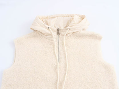 Fall Women Clothing Towel Thick Casual Half Zipper Hooded Knitted Vest Jacket