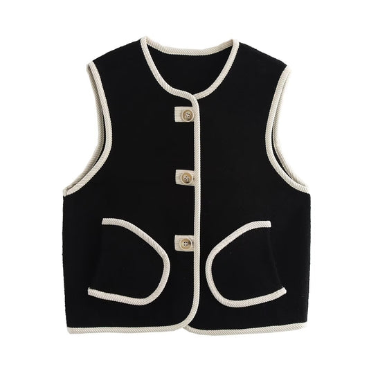 Fall Women Clothing Double Sided Cotton Knitted Corduroy Edge Vest