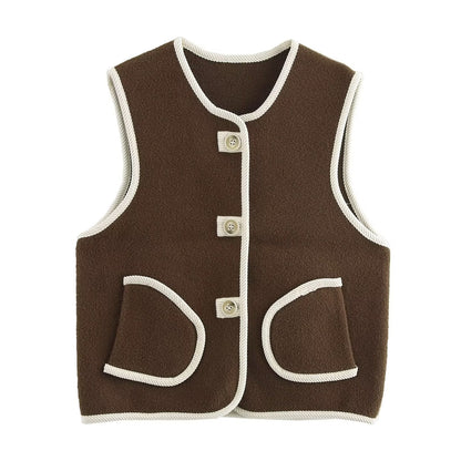 Fall Women Clothing Double Sided Cotton Knitted Corduroy Edge Vest