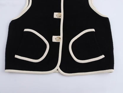 Fall Women Clothing Double Sided Cotton Knitted Corduroy Edge Vest