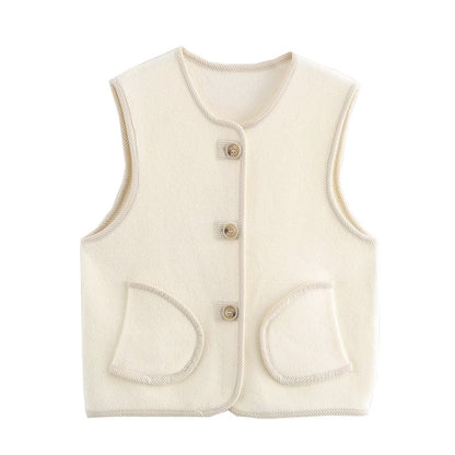 Fall Women Clothing Double Sided Cotton Knitted Corduroy Edge Vest