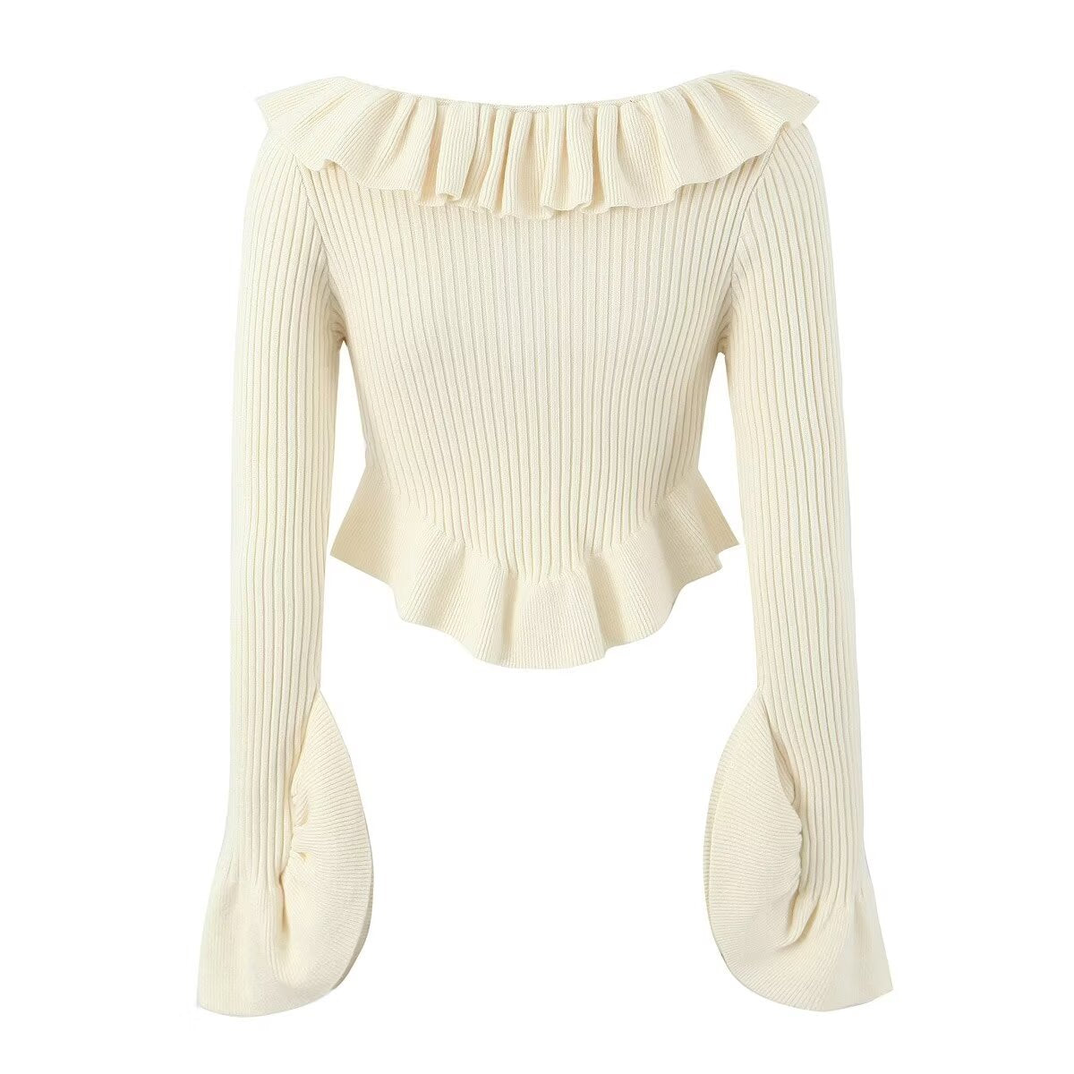 Autumn Ruffled Slim Short Knitted Cardigan Sweater