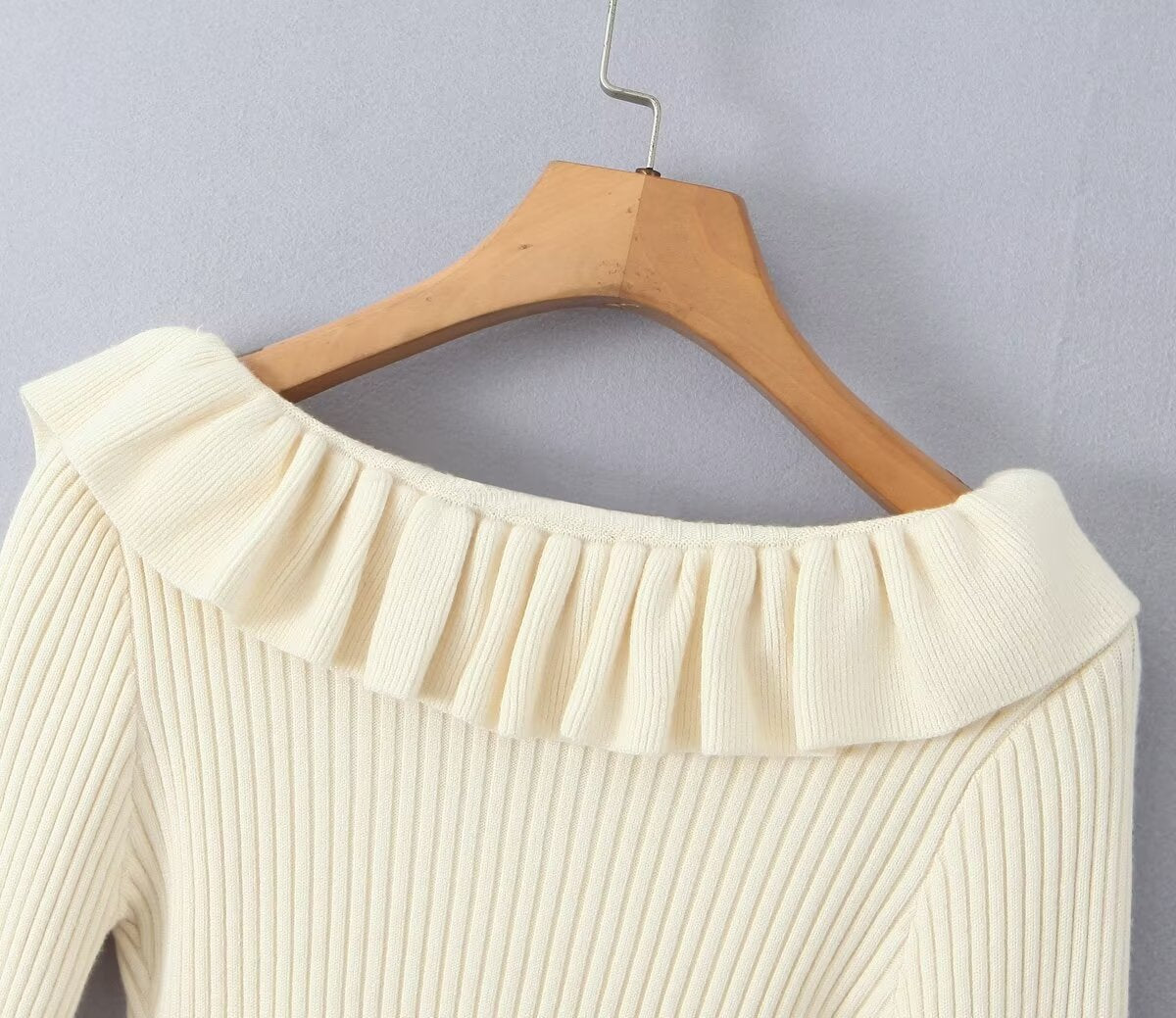 Autumn Ruffled Slim Short Knitted Cardigan Sweater