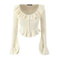 Autumn Ruffled Slim Short Knitted Cardigan Sweater