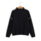 Women Clothing Autumn Winter Street High Collar Contrast Color Pullover