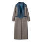 Women Clothing French Color Effect Collar Slim Long Checked Woolen Coat Coat