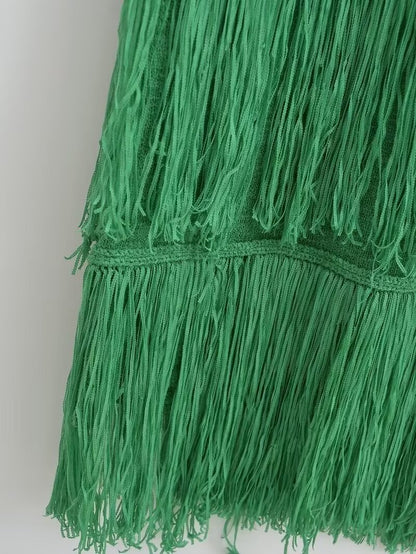 Summer Two Color Tassel Detail Knitted Vest Dress Long Dress