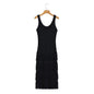 Summer Two Color Tassel Detail Knitted Vest Dress Long Dress