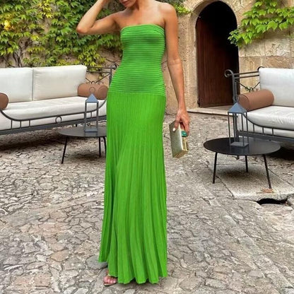 Summer Sexy Sexy Slim Fit Tube Top Straight Green Dress Sleeveless Knitted Dress