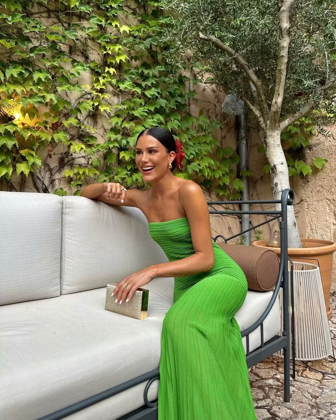 Summer Sexy Sexy Slim Fit Tube Top Straight Green Dress Sleeveless Knitted Dress