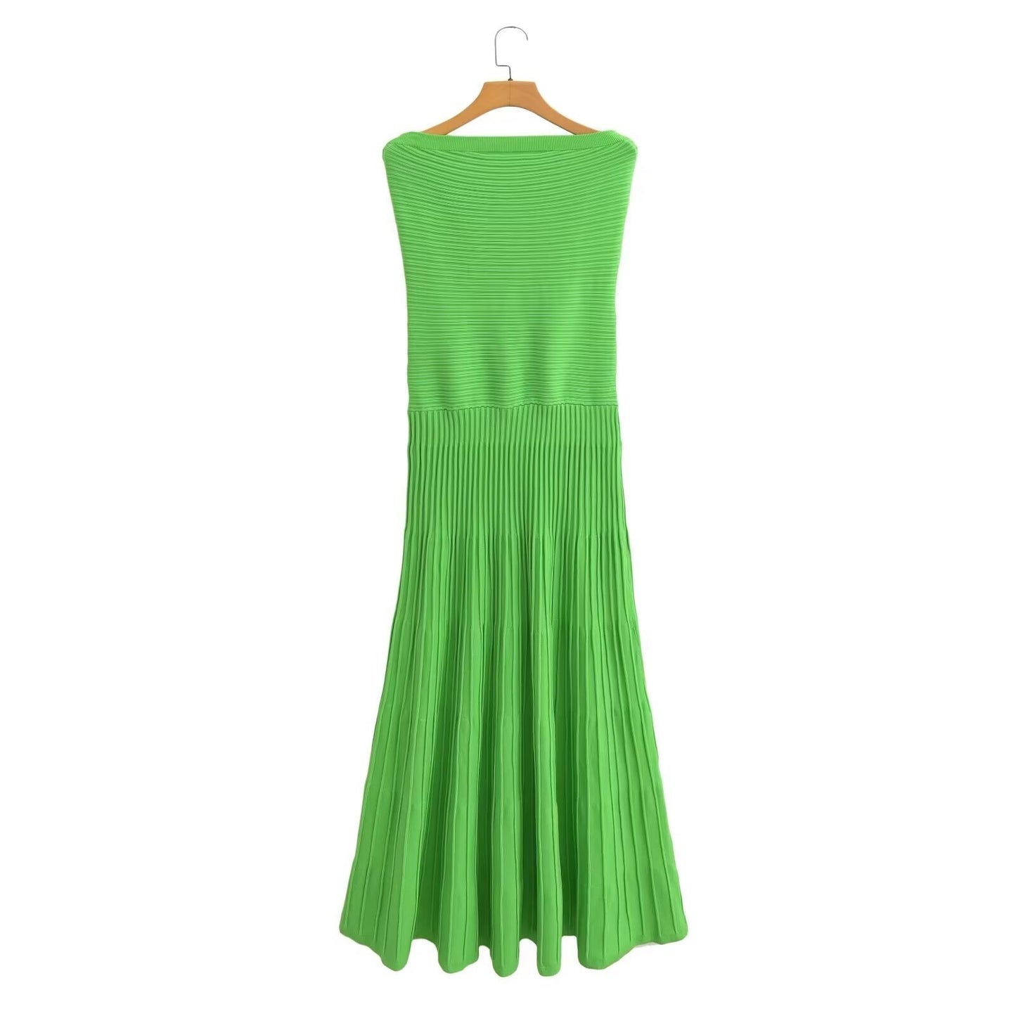 Summer Sexy Sexy Slim Fit Tube Top Straight Green Dress Sleeveless Knitted Dress