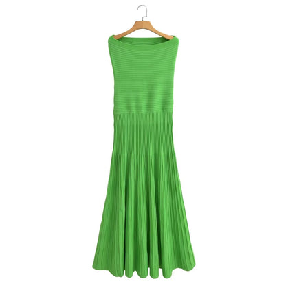 Summer Sexy Sexy Slim Fit Tube Top Straight Green Dress Sleeveless Knitted Dress