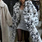 Autumn Winter Leopard Print Women Coat Mid Length Collar Faux Fur Leather Fur Coat