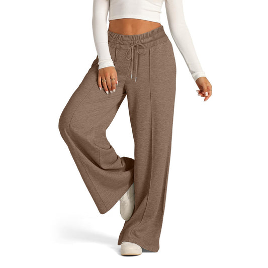 Fall Winter Ladies Tether Solid Color Waist Tight Wide Leg Casual Trousers