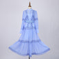 Spring And Autumn Stand Collar Splicing Lace Lace Long Sleeve Solid Color Long Dress