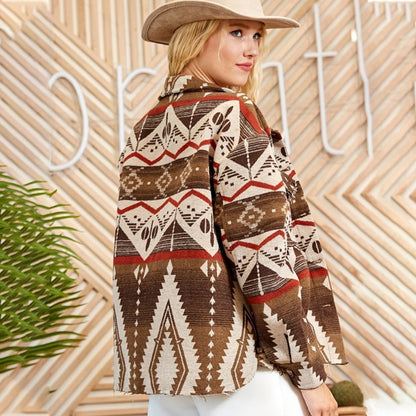 Autumn Winter Aztec Jacket Thick Retro Aztec Printed Woolen Coat