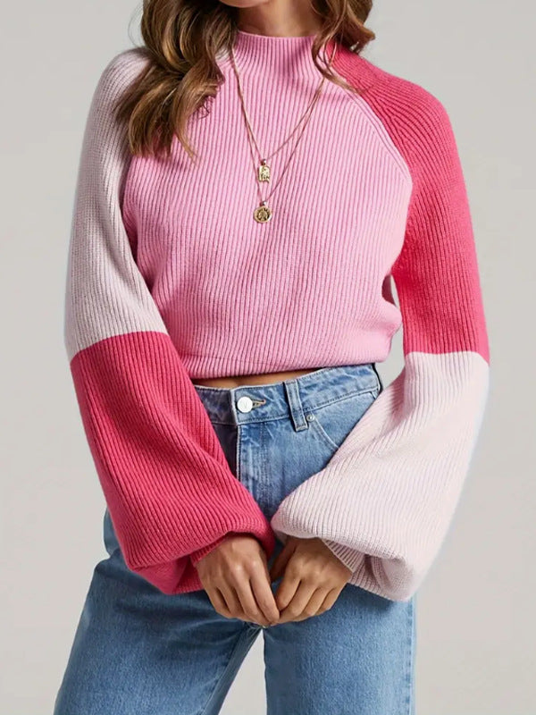 Autumn Winter Women Knitwear All Matching Contrast Color Loose Pullover Sweater Top Women