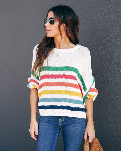 Autumn Winter Original Sweater Striped Stitching Internet Celebrity Knitwear Sweater Women