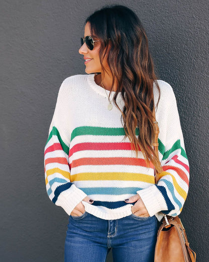 Autumn Winter Original Sweater Striped Stitching Internet Celebrity Knitwear Sweater Women