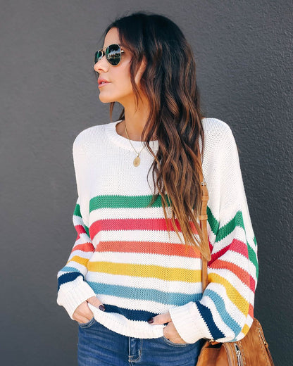 Autumn Winter Original Sweater Striped Stitching Internet Celebrity Knitwear Sweater Women