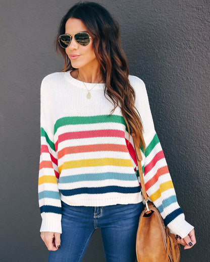 Autumn Winter Original Sweater Striped Stitching Internet Celebrity Knitwear Sweater Women