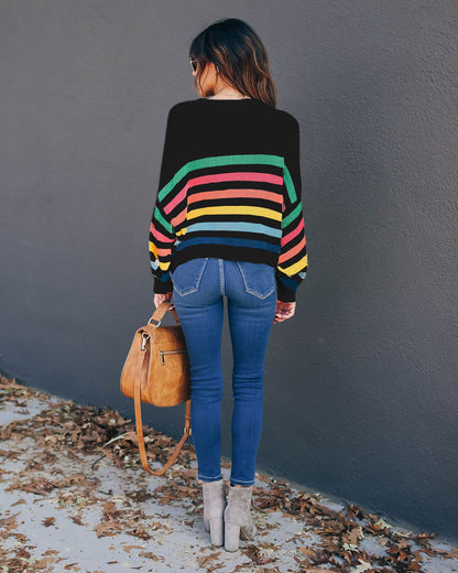 Autumn Winter Original Sweater Striped Stitching Internet Celebrity Knitwear Sweater Women