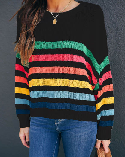 Autumn Winter Original Sweater Striped Stitching Internet Celebrity Knitwear Sweater Women