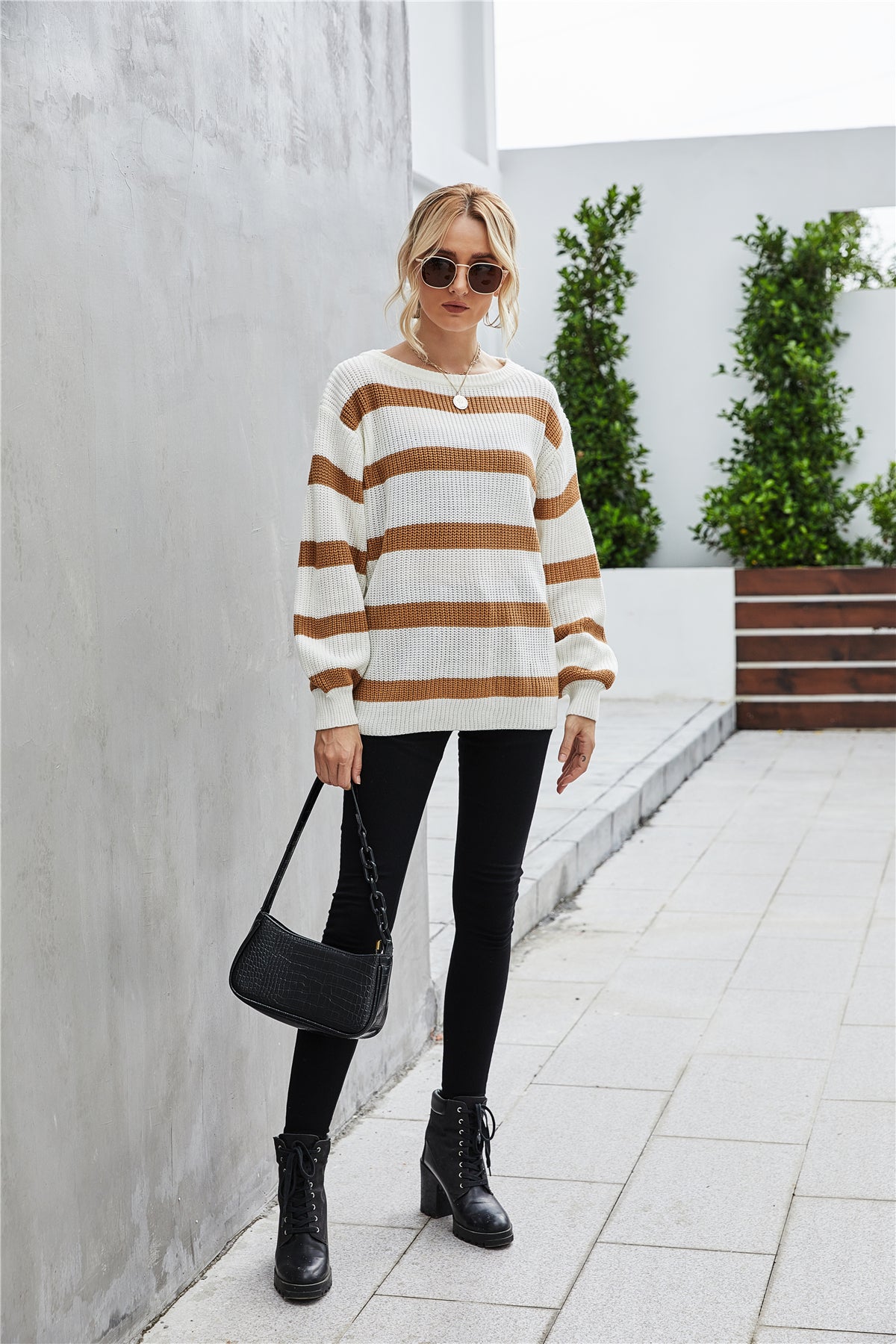 Autumn Winter Clothing Sweater Round Neck Sweater Women Stitching Sweater Women