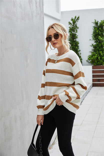 Autumn Winter Clothing Sweater Round Neck Sweater Women Stitching Sweater Women