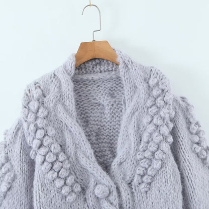 Women Solid Color Sweater Coat Handmade Floral Knitted Sweater Cardigan