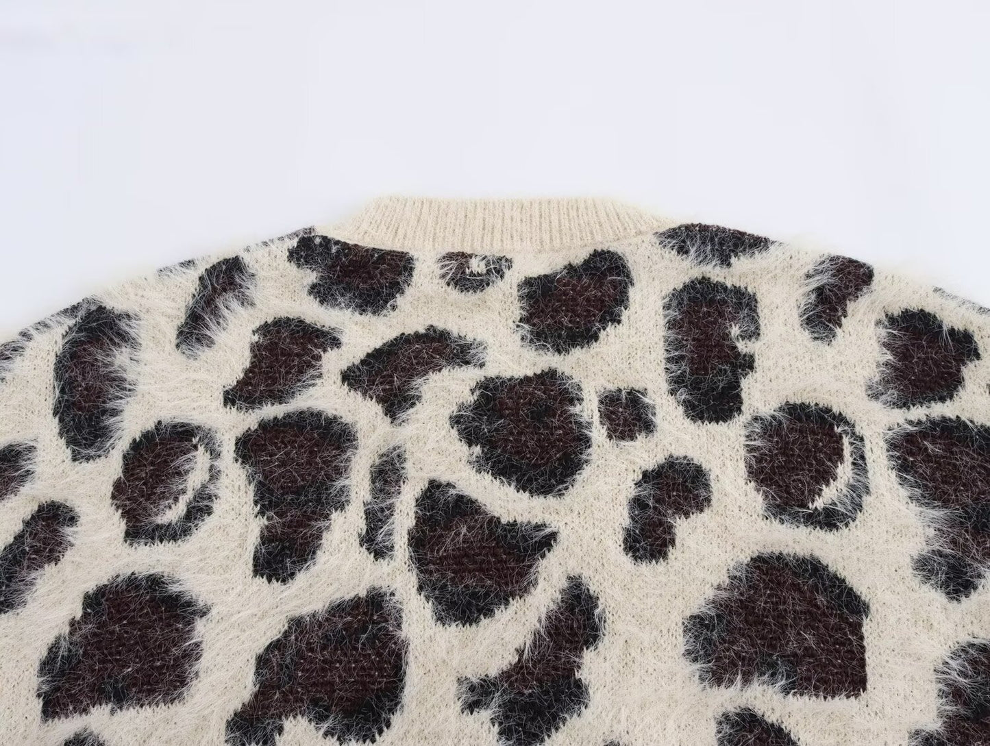 Fall Women Clothing Leopard Jacquard Round Neck Pullover Knitted Long Sleeve Sweater