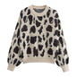 Fall Women Clothing Leopard Jacquard Round Neck Pullover Knitted Long Sleeve Sweater