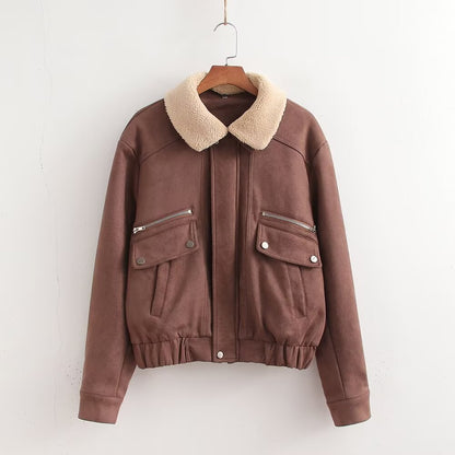 Autumn Winter Women Clothing Street Polo Collar Thickened Motorcycle Jacket