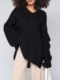 Lazy Sweater Autumn Winter Solid Color Casual V neck Loose Long Sleeve Women Knitwear