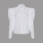 White Puff Sleeve Shirt Top Women Loose Retro Long Sleeve Business Shirt