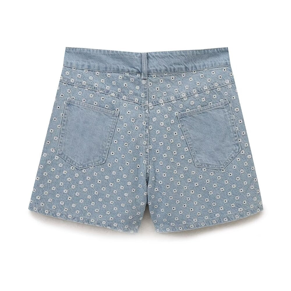 Summer Thin Design Light Blue Denim Shorts Ladies