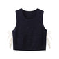 Fall Women Clothing Stylish Simple Side Bow Button Knitted Vest